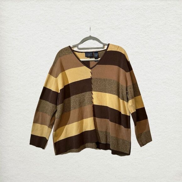 VTG Crazy Horse Liz Claiborne Earthy Boho Chic Colorblock Striped Sweater 2 XXL - Picture 1 of 9